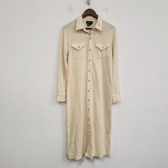 Lauren Ralph Lauren Dresses & Skirts - Lauren Ralph Lauren Womens Ivory Wool Blend Midi Dress Size L Button Up Warm